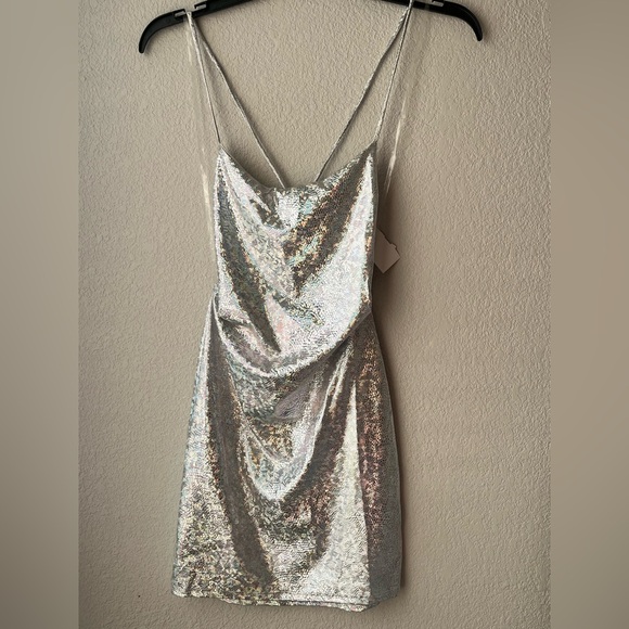 Silver Sequin Slip Party Dress Back Lace up Size S Brand New ! - Picture 6 of 7